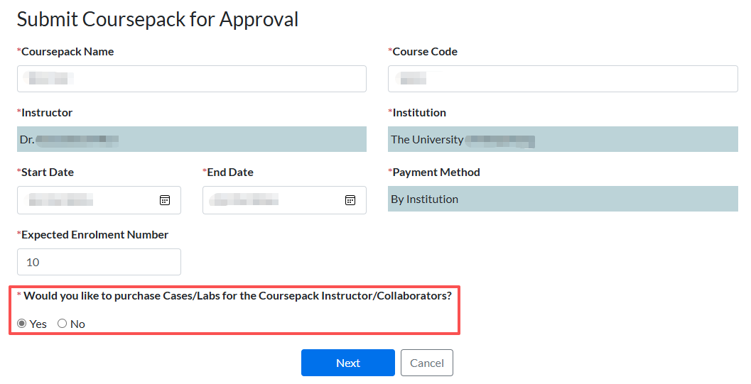 select yes to purchase lab with a coursepack